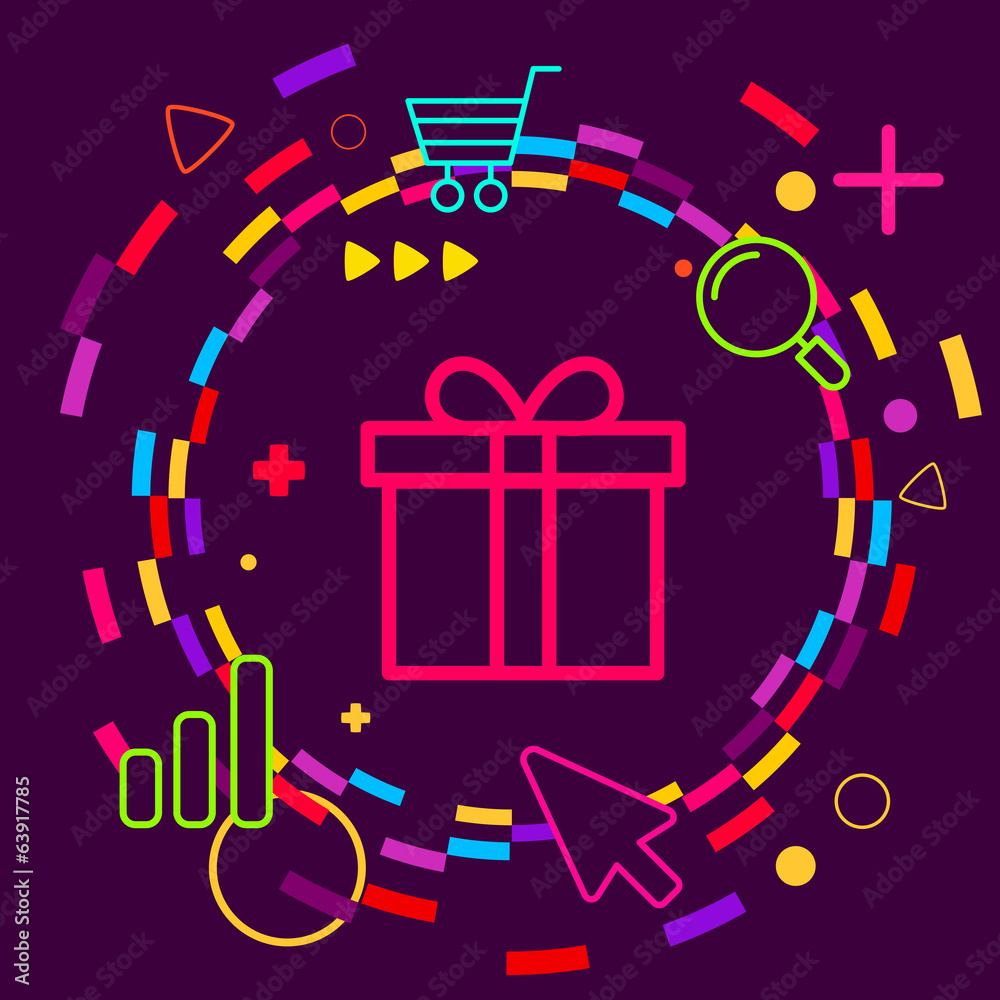 Fototapeta premium Gift box on abstract colorful geometric dark background with dif