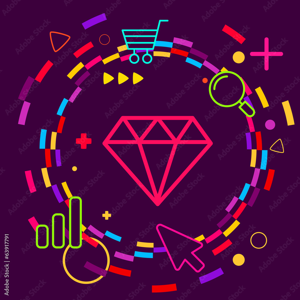 Naklejka premium Diamond on abstract colorful geometric dark background with diff