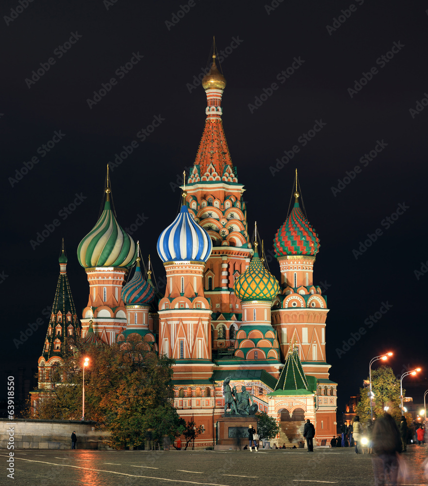 Moscow. Red Square. St. Basil's Cathedral. Night illumination