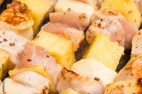 Tropical Skewers With Chicken Meat, Pineapple And Mozzarella photo