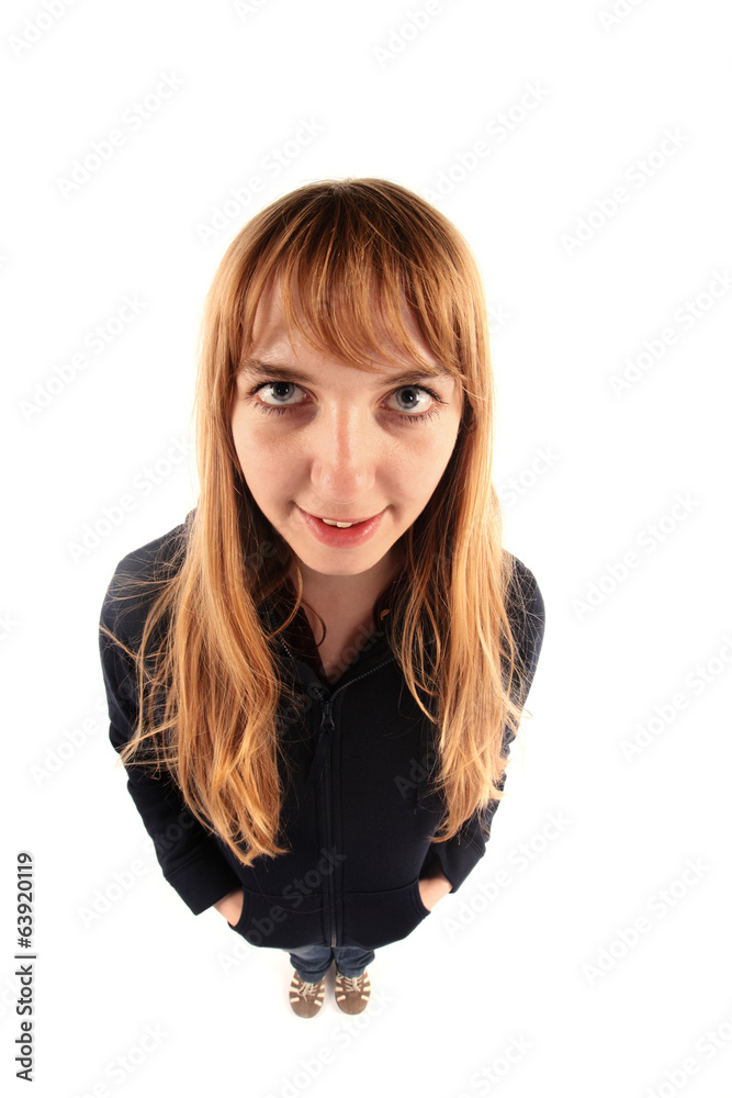 Blonde girl with fisheye lens Blonde girl with fisheye lens