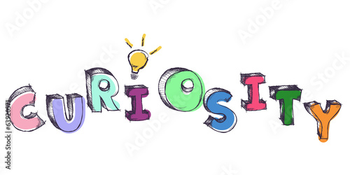 Sketchy colorful word Curiosity with light bulb