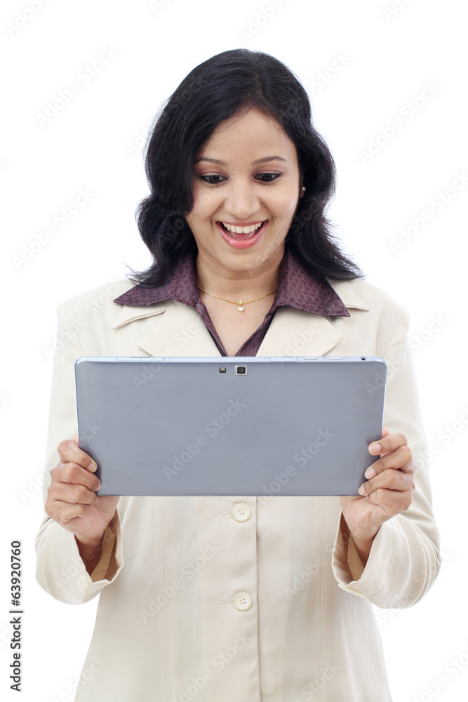 Happy business woman with tablet computer Happy business woman with tablet computer