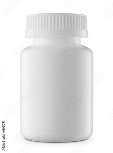 Blank, white plastic medicine bottle isolated on white backgroun