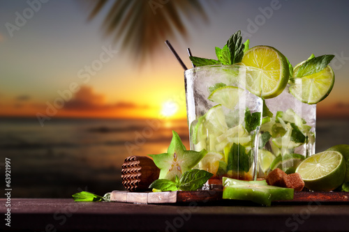 Fresh mojito cocktails on beach