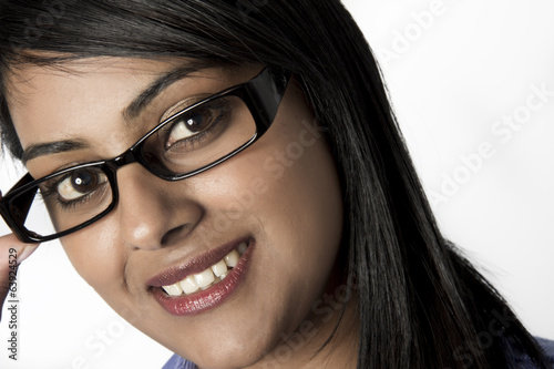 Woman Wearing frames glasses with a smile