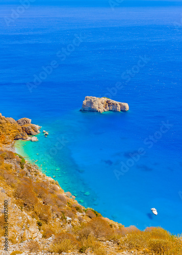 Aerial view from a monastery in Amorgos island in Greece