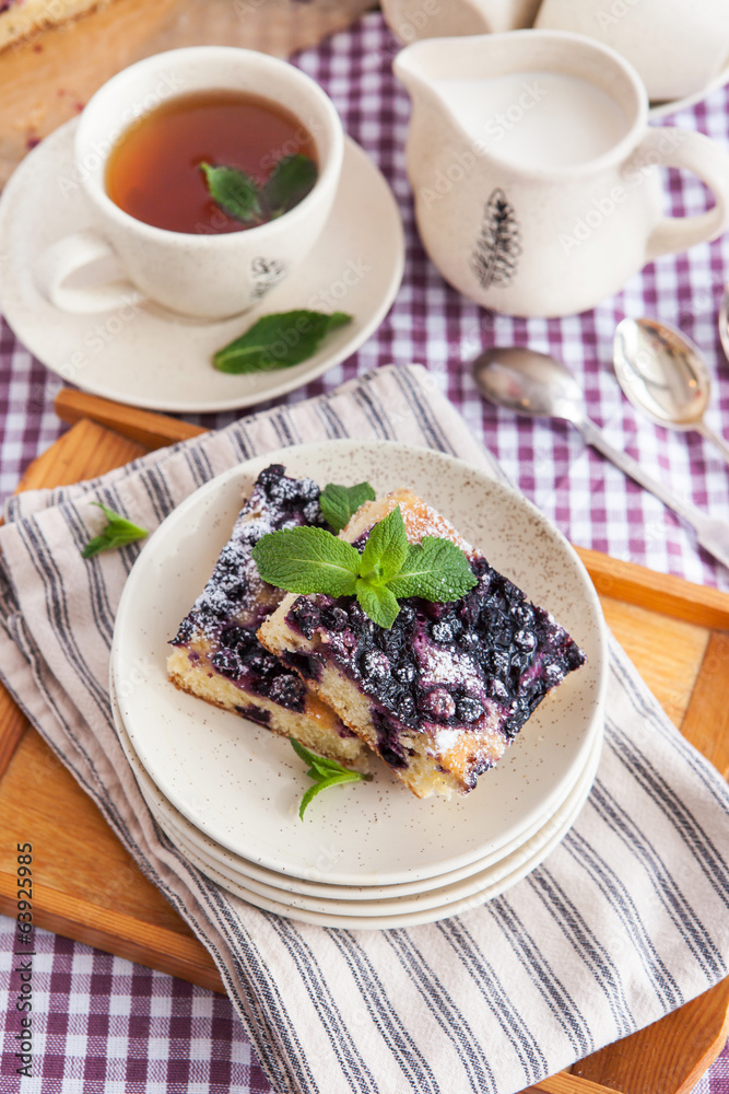 Portion of fresh homemade blueberry cake Portion of fresh homemade blueberry cake