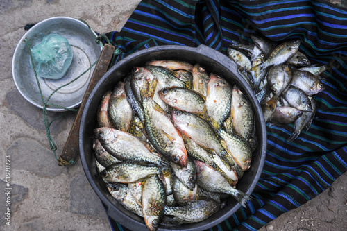 Fish from lake Atitlan at the market of San Marcos photo