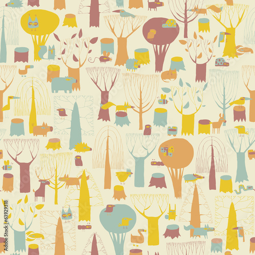 Woodland Animals seamless pattern