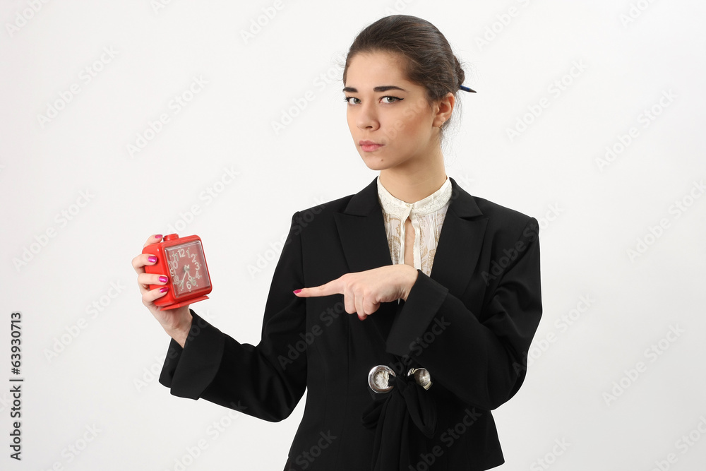 business woman with alarm in his hand business woman with alarm in his hand
