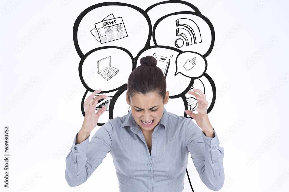 Composite image of furious businesswoman gesturing Composite image of furious businesswoman gesturing