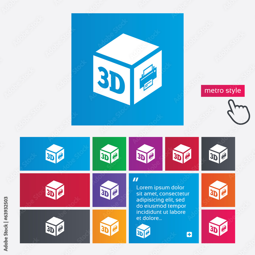 Fototapeta premium 3D Print sign icon. 3d cube Printing symbol.