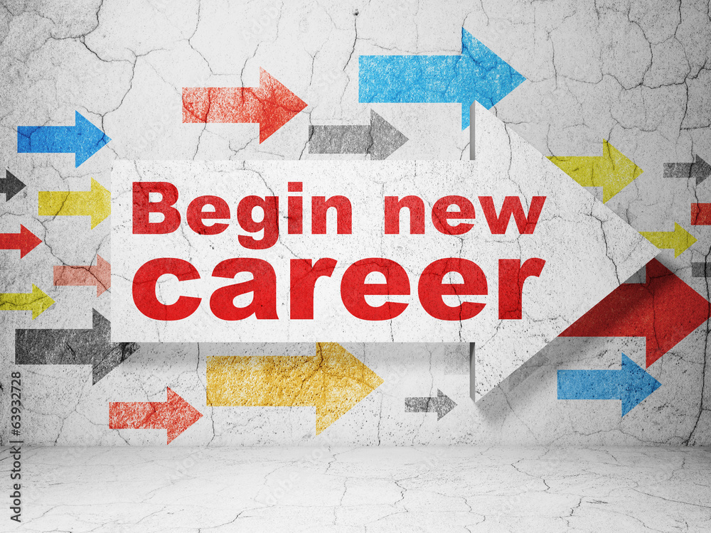 Obraz premium Business concept: arrow with Begin New Career on grunge wall
