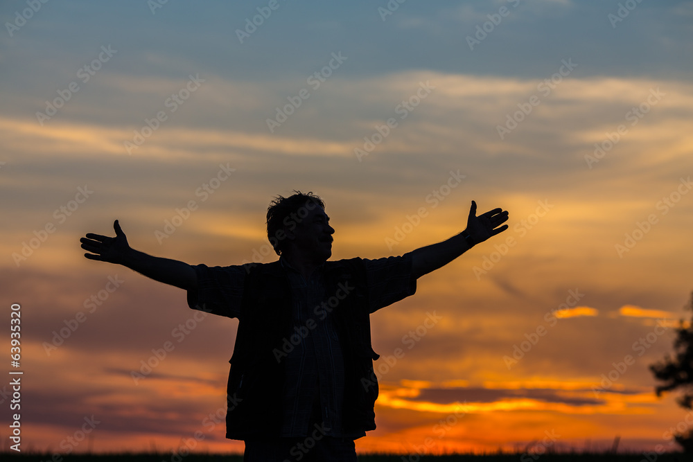 silhouette of man standing in a field