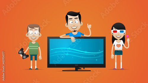 Happy family bought new plasma television