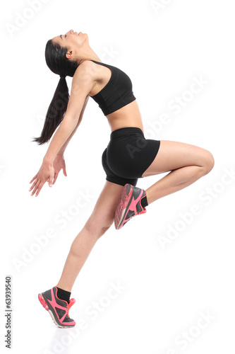 Fitness woman profile dancing doing aerobic exercises