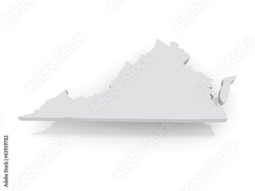 Three-dimensional map of Virginia. USA.