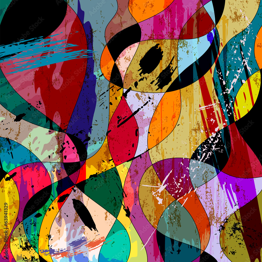 colorful curved  composition, with strokes, splashes