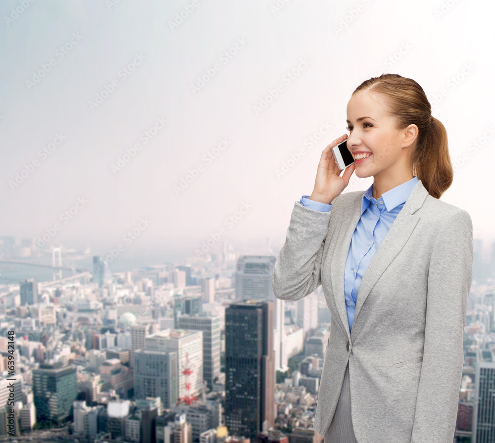 young smiling businesswoman with smartphone young smiling businesswoman with smartphone