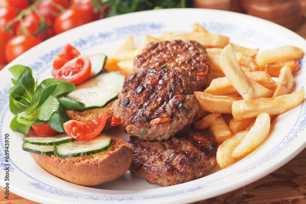 Mini burgers and french fries Mini burgers and french fries