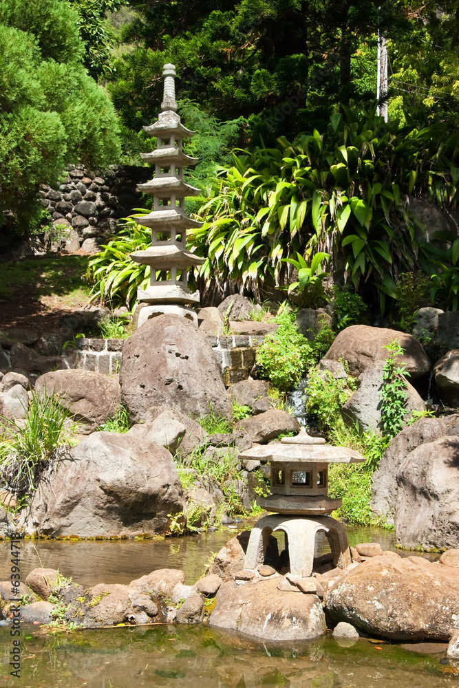 Japanese garden in Iao Valley State Park on Maui Hawaii