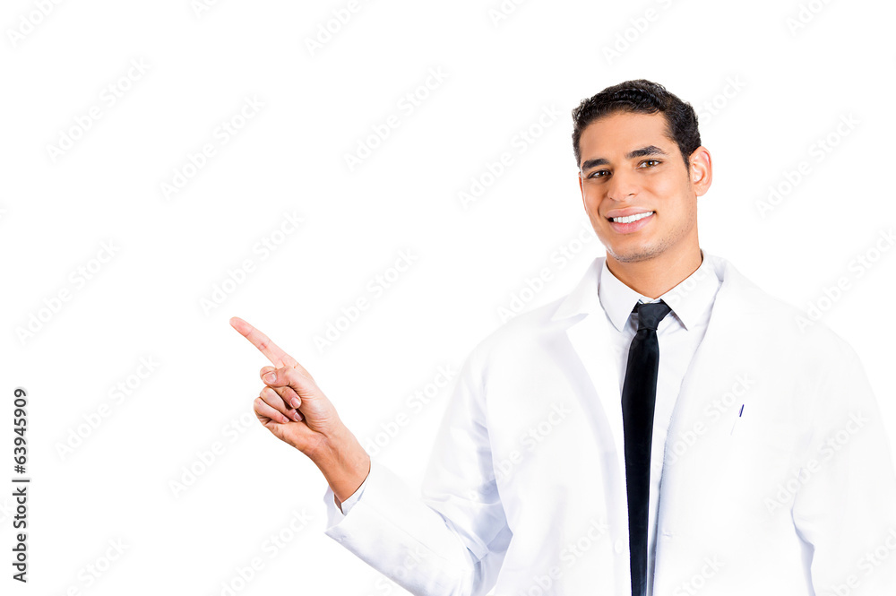 Happy Healthcare professional pointing at copy space Happy Healthcare professional pointing at copy space