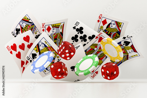 dice, chips and cards