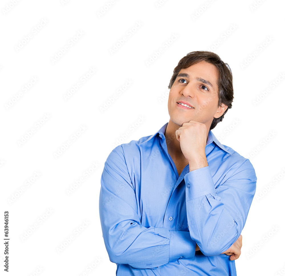 Happy daydreaming man looking up isolated on white background Happy daydreaming man looking up isolated on white background