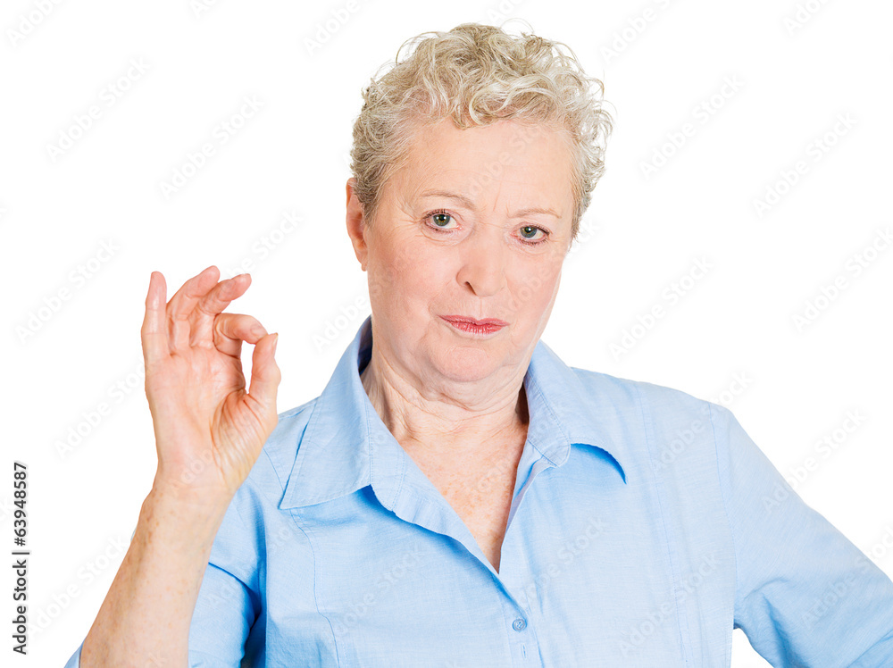 Headshot confident senior elderly woman showing OK sign Headshot confident senior elderly woman showing OK sign