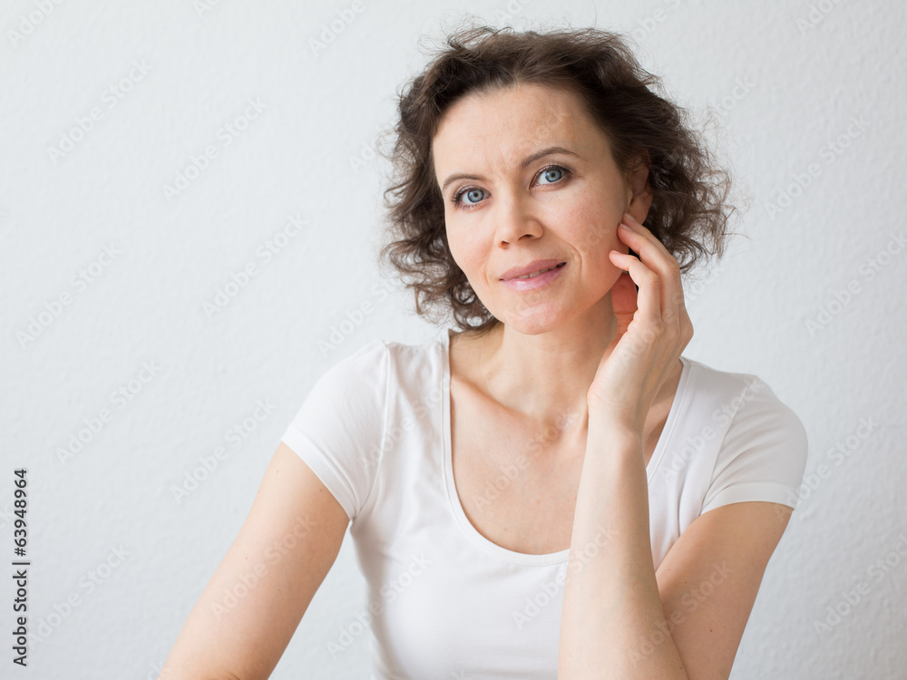 Happy brown-haired woman with attractive smile Happy brown-haired woman with attractive smile