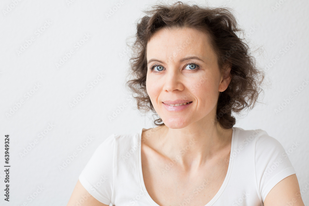 Happy brown-haired woman with attractive smile Happy brown-haired woman with attractive smile