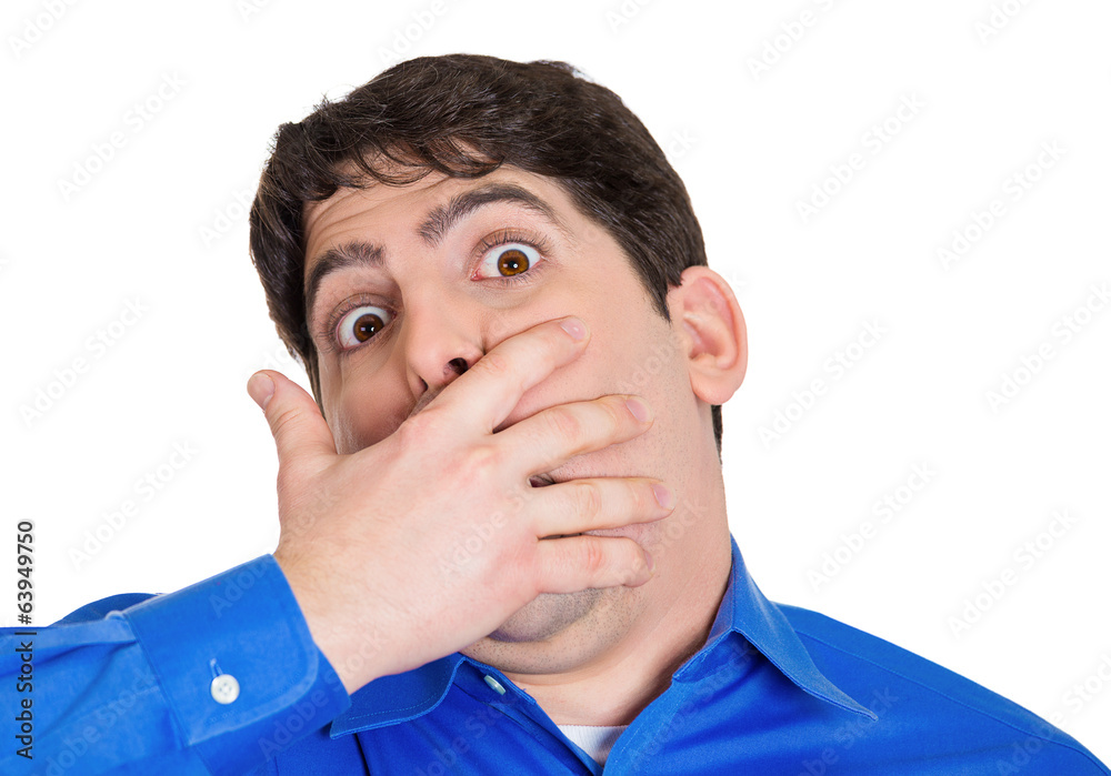 Keep your mouth shut. Scared, afraid man Keep your mouth shut. Scared, afraid man