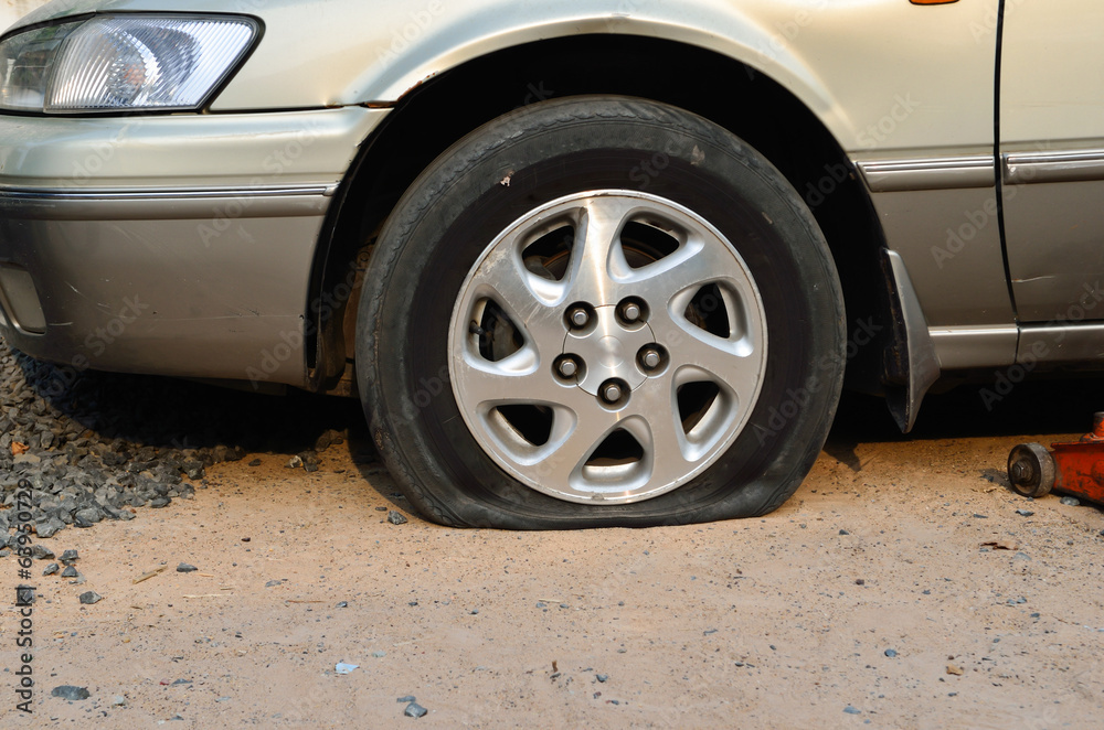 Flat tire on car