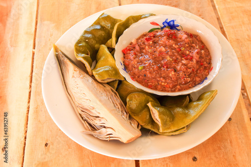 parkia speciosa blanched eat with chili paste  (Sato food southe photo