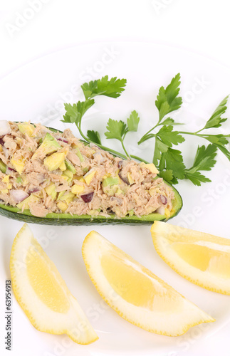 Avocado salad with tuna.