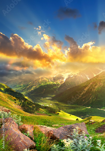 Sunset in mountain valley