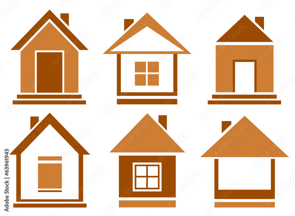 set brown isolated house set brown isolated house