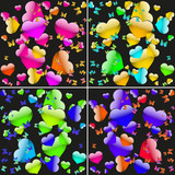 Set of seamless backgrounds with colored hearts and butterflies
