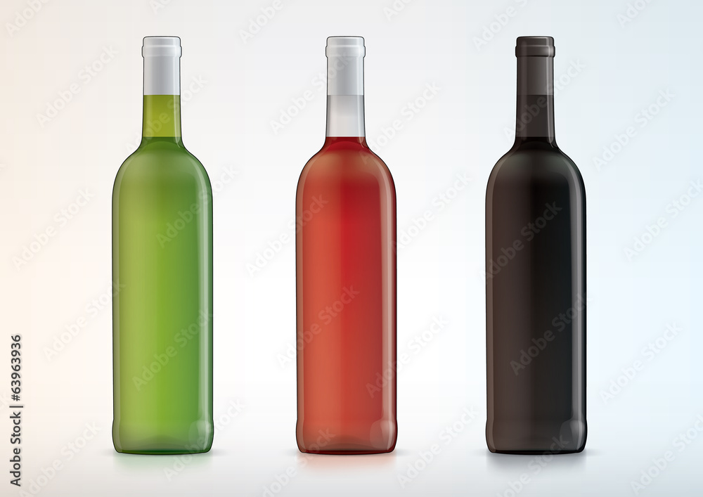 Set of vector white, rose, and red wine bottles for new design Set of vector white, rose, and red wine bottles for new design