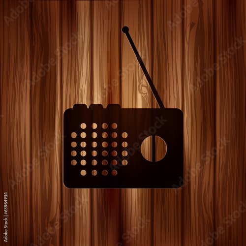 Radio web icon. Wooden texture.