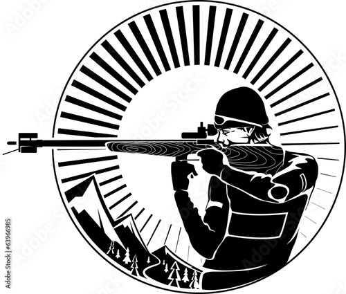 Biathlon. Shooting. Vector illustration in the engraving style