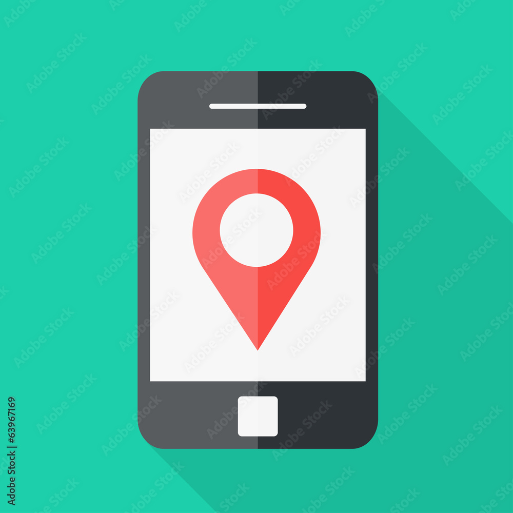 Smartphone. Flat design. Location icon. Smartphone. Flat design. Location icon.