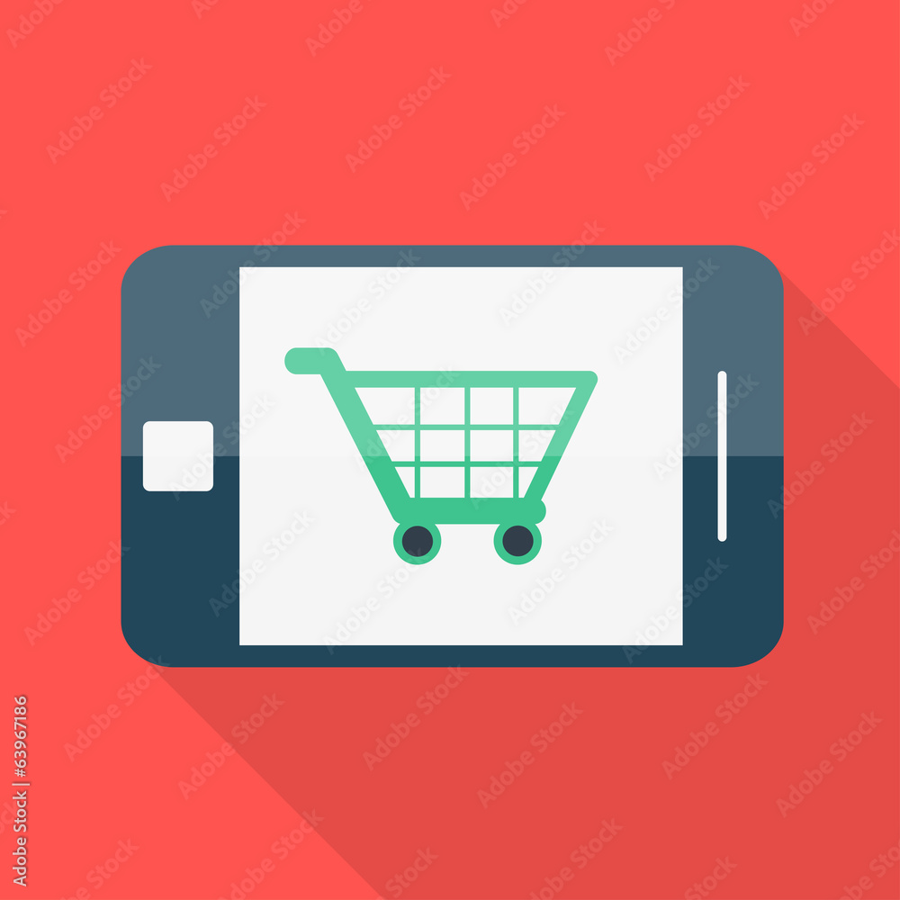 Smartphone. Flat design. Shopping basket icon. Smartphone. Flat design. Shopping basket icon.