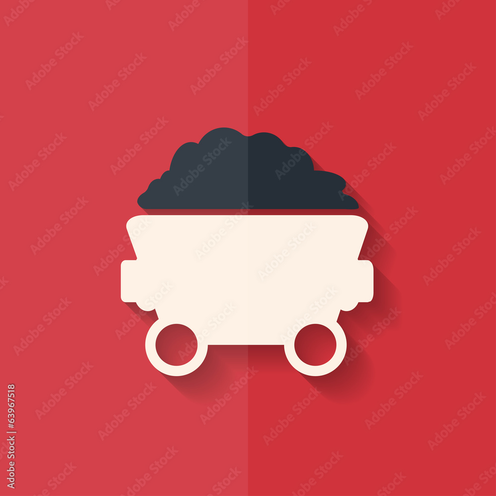 Mining coal cart icon. Flat design. Mining coal cart icon. Flat design.