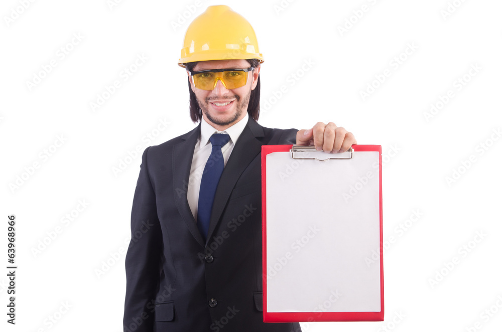 Businessman -builder with binder isolated on white Businessman -builder with binder isolated on white