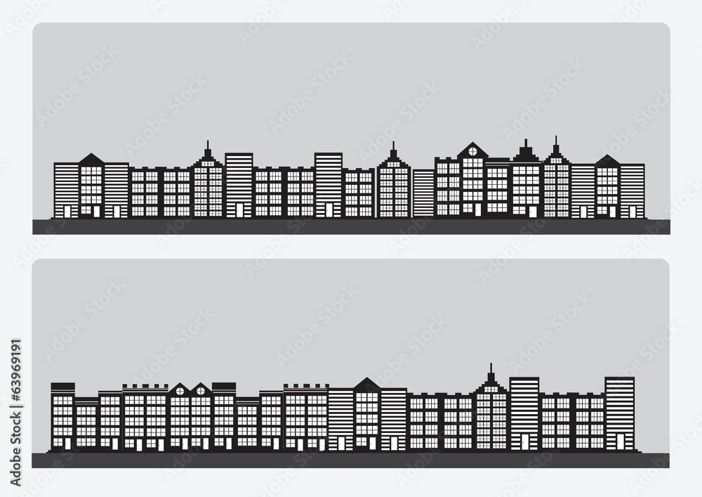 Town cities silhouette icon set