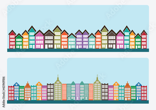 Town cities silhouette icon set