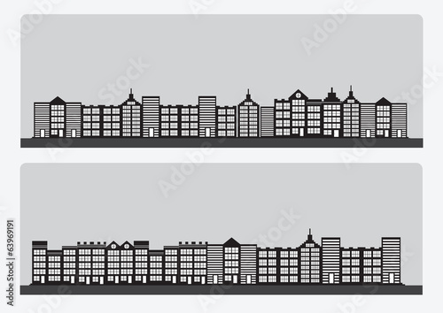 Town cities silhouette icon set