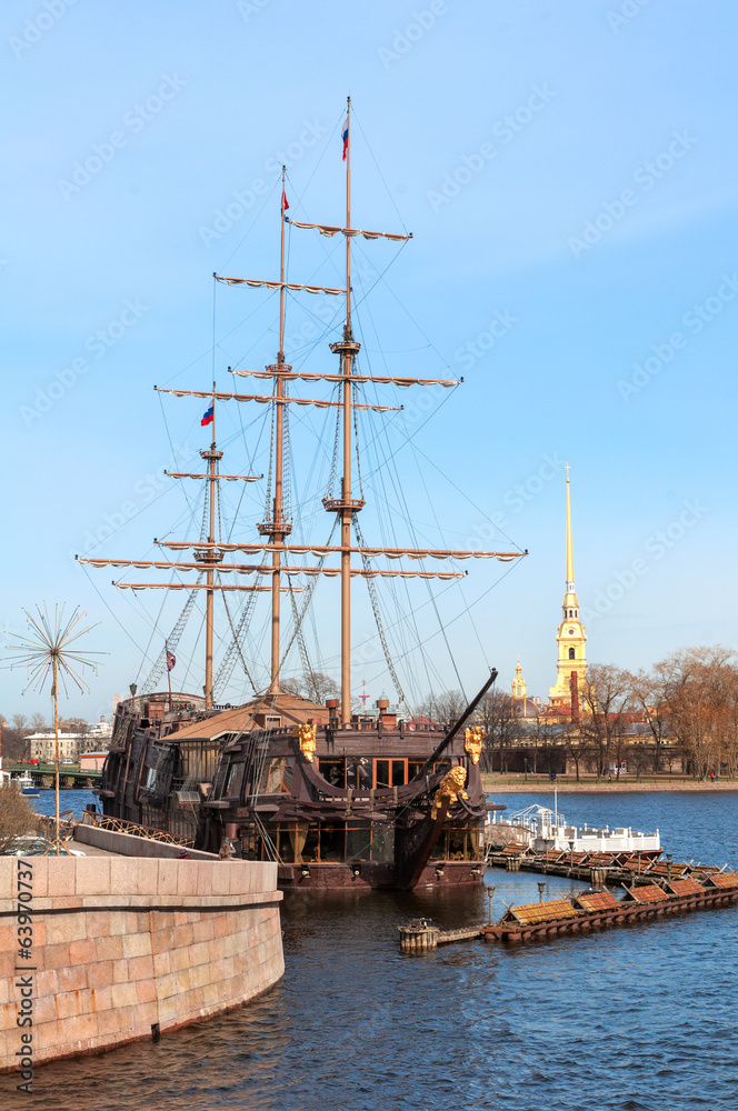 sailing ship against the Peter and Paul fortress, St Petersburg sailing ship against the Peter and Paul fortress, St Petersburg